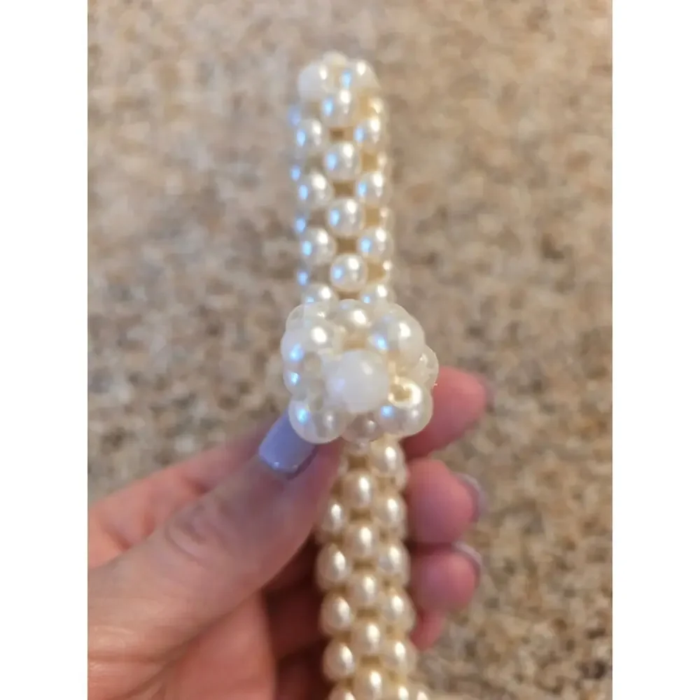 VTG Handmade Pearlized Beaded 3D Standing Cross Crisman Ornament Woven Craft